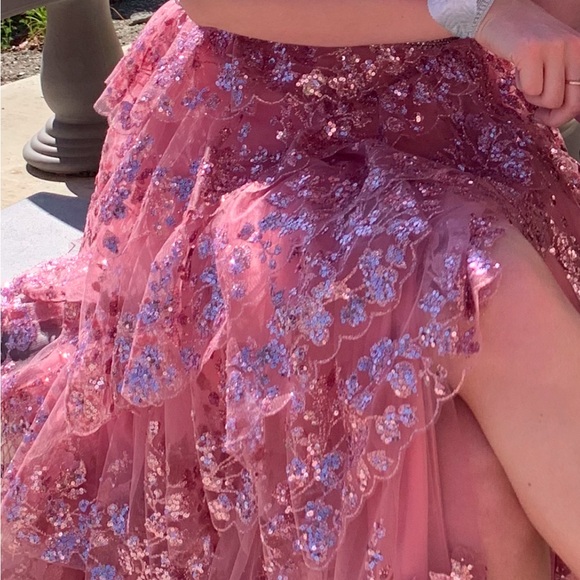 Glitter Mesh Corset Tiered Ballgown with Sequin and Ruffle Detail.
Prom dress. - Picture 4 of 17